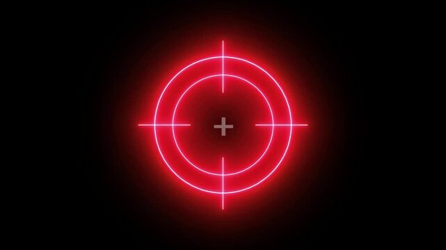 Futuristic Red Neon Target Crosshair Loop Animation On Black Background HUD Sci-Fi Element