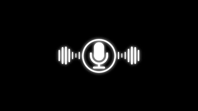 Glowing White Microphone Icon With Audio Waveform Loop Animation On Black Background HUD Asset