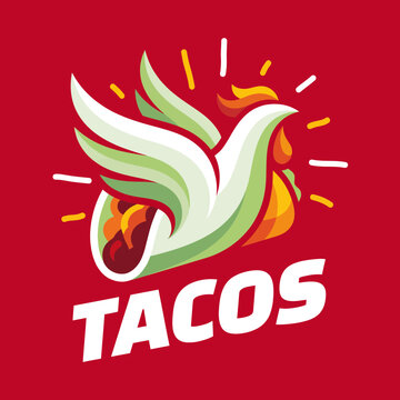 This image showcases a colorful taco design featuring a flying dove, symbolizing peace and deliciousness, ideal for food enthusiasts and culinary promotions.