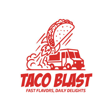 This vibrant food truck illustration showcases a taco blasting off with an exciting design, perfect for food lovers and culinary enthusiasts looking for bold imagery.