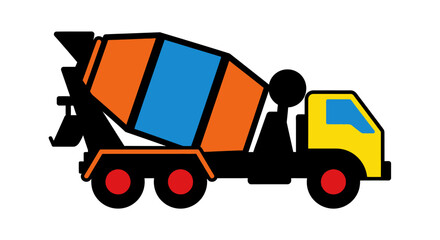 Naklejka premium Colorful cartoon illustration of a construction cement mixer truck.