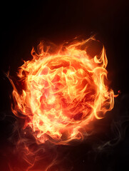 Fototapeta premium Mythical Fire of the fireball appears like a mythical object of immense power, glowing with fierce flames and intense heat. Its shape and light evoke a sense of ancient fire deities.
