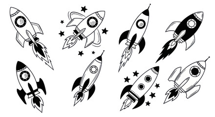 Retro Rockets Clipart Set © Nitastock