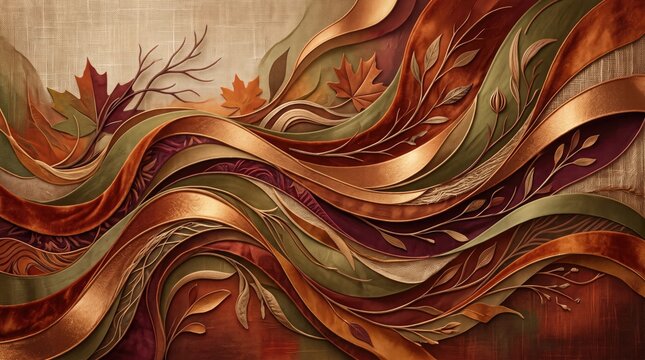 Thanksgiving (Canada) abstract background 2026 Abstract flowing fabric with autumn leaves and branches texture