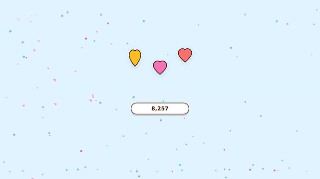 Motion of colorful hearts floating in the sky with animated love symbols for romantic video.