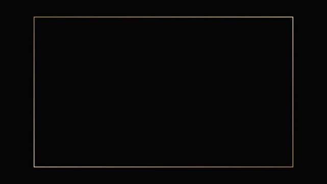 Golden thin rectangle frame drawing on black background