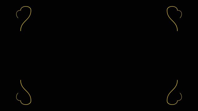 Golden ornamental frame corners drawing on black background