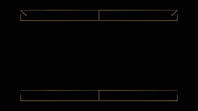 Golden geometric frame lines drawing on black background