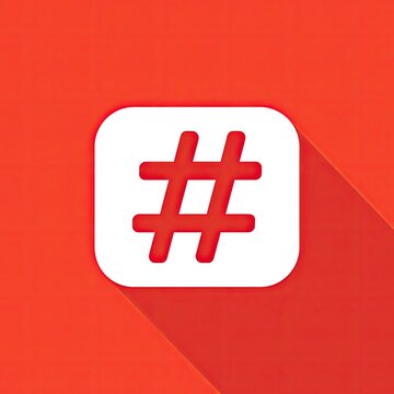 Hashtag Icon Symbol on Red Background with Shadow.
