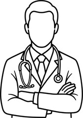 Fototapeta premium Minimalist outline illustration of a male doctor with stethoscope.