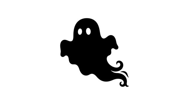 Helloween Spooky Halloween ghost silhouette vector, flying phantom spirit icon, black ghostly character for holiday party decor and invitations isolated on White Background vector