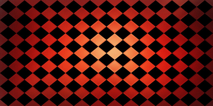 Abstract background with red and black diamond pattern and bright center illumination.