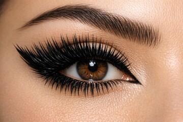 Naklejka premium Close-up of a woman's eye with long eyelashes, ideal for beauty or makeup themes