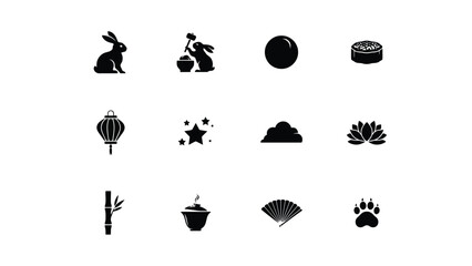 Obraz premium Black and white minimalist cultural symbols collage with bold silhouettes against stark white background with evoking cultural traditional themes clean