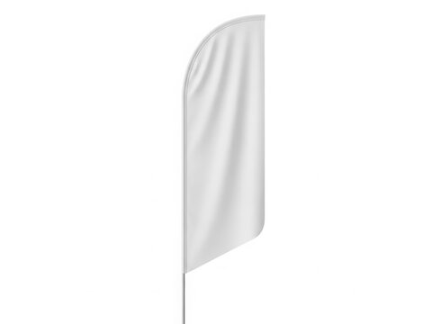 A tall, blank vertical banner flag standing on a white background.