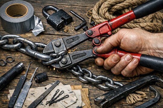 A person holding a pair of pliers next to various tools