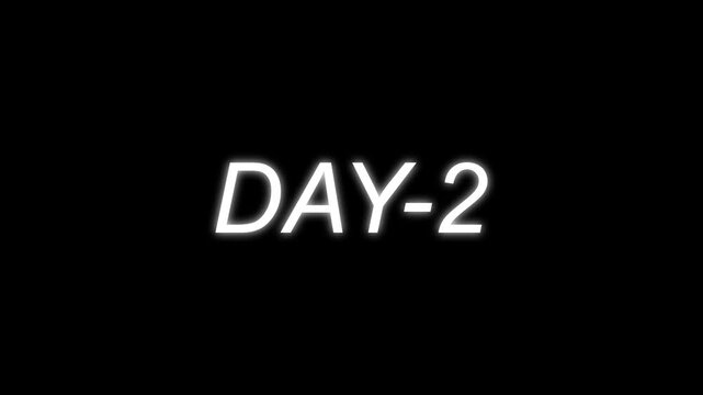 Day 2, 2 Day Text Animation Videos isolated On Black Background. 2 Day 4k Animation Videos. Display day text animation with white font against a solid black background centered well