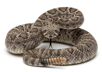Obraz premium Coiled rattlesnake on white background side view