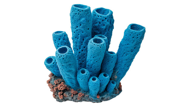 Blue crystal clusters fantasy mineral specimen isolated on transparent background for design