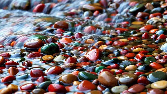 Colorful pebbles in flowing water