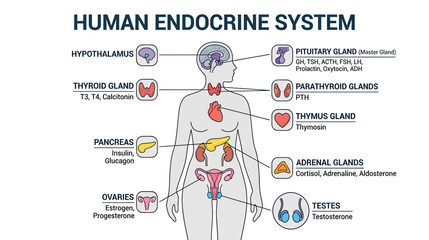 Human Endocrine System Anatomy Diagram: Glands and Hormones © Apel