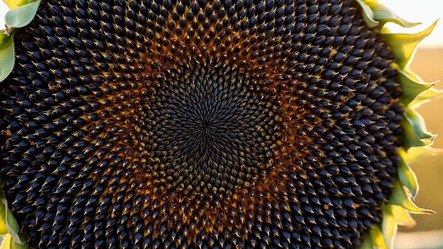 Closeup of sunflower seeds in center