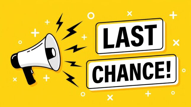 Urgent announcement with megaphone. Last chance sale promotion.