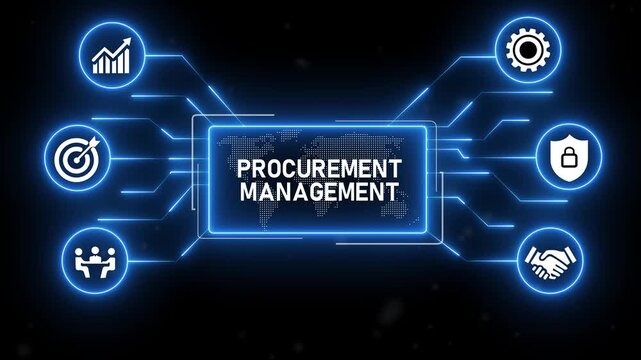 Procurement Management concept. blue neon Digital technology background.4k animation video.