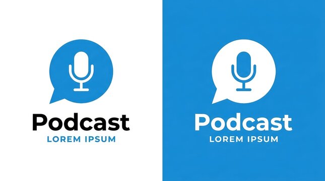 Podcast logo design. Microphone speech bubble icon