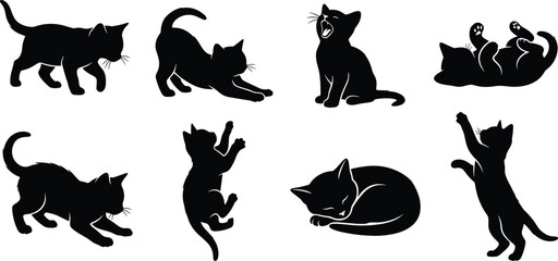 Fototapeta premium Cat Silhouette Icons Depicting Playful and Relaxed Poses