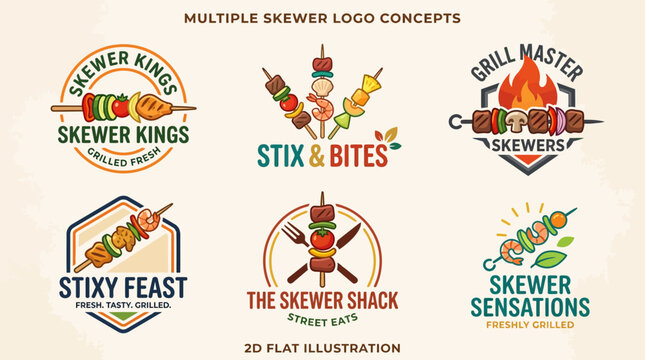 Skewer and kebab restaurant logo design collection.