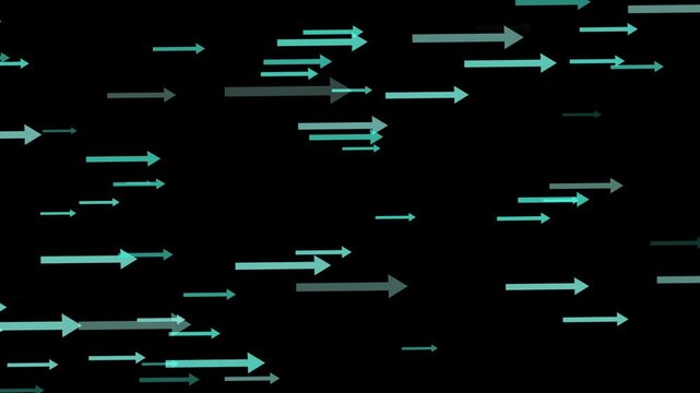Background scattered horizontal arrows in varying pointing right abstract directional pattern animation