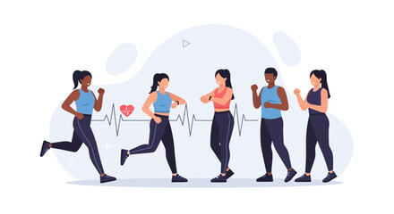 Fototapeta premium Diverse Group Running and Tracking Fitness with Smartwatches and Heart Rate Monitor