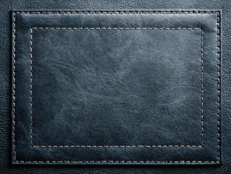 Blue leather document background with stitched border