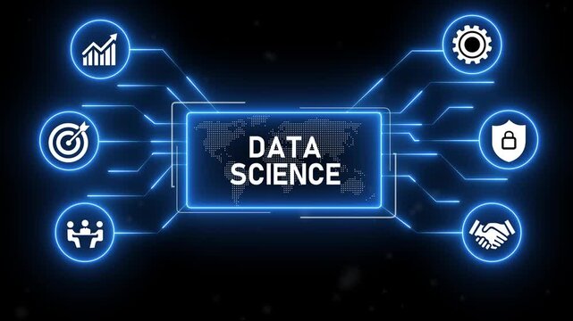 Data Science concept.Classification, Analysis, Statistics, Decision, Structure, Algorithm, Process, Solving, Knowledge.4k animation video.