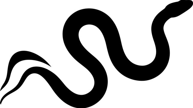 Minimalist black snake silhouette slithering on white background.