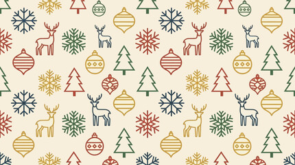 Seamless Christmas pattern featuring reindeer, snowflakes and ornaments © ahmad