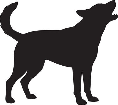 Dog Silhouette Barking in Standing Profile Isolated on White Background