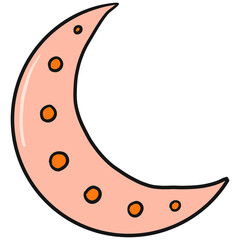 Cute Orange Crescent Moon Illustration © SabaBhatti