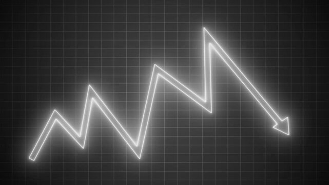 Glowing neon zigzag arrow background rising then dipping animation