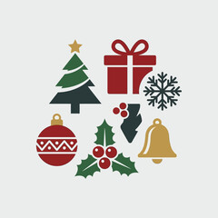 Naklejka premium Minimalist Christmas icon set featuring festive holiday symbols on a light background