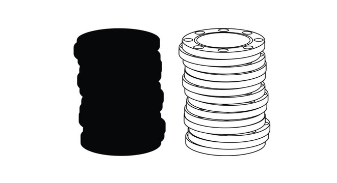 Stack Of Casino Chips And Silhouette Of Another Stack Black And White