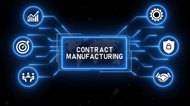 CMS - Contract Manufacturing Services Concept.futuristic blue technology background.4k animation video.