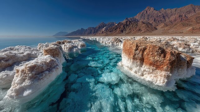 Detailed salt formations in crystal clear turquoise water
