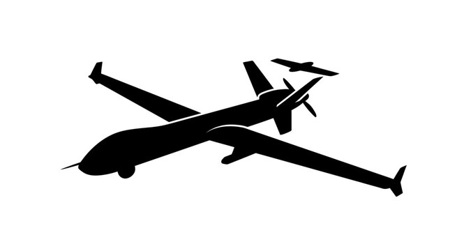 Military predator drone UAV silhouette flying in profile.
