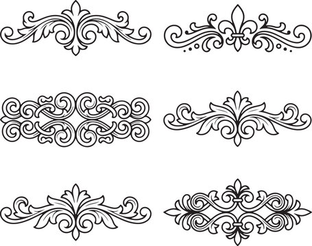 Ornate floral borders, elegant vector frames, decorative swirl designs, black and white illustrations