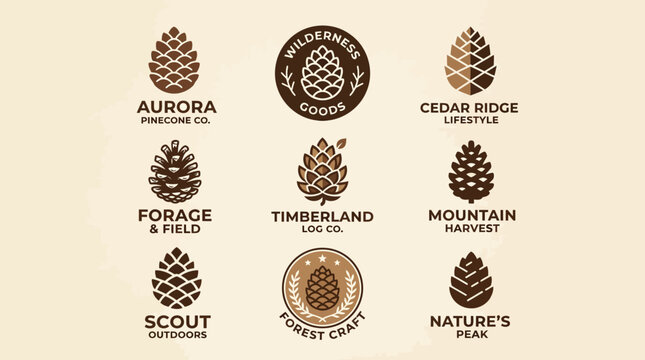 Set of Pinecone Logos, Vintage Style Badges for Outdoor Brands, Wilderness and Nature Themes