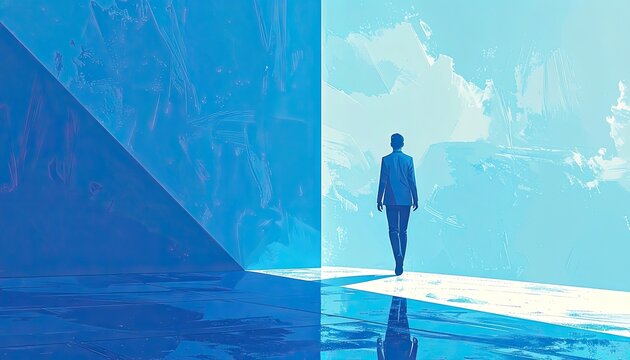 Man Walking Towards Light Symbolizing Hope and New Beginnings.
