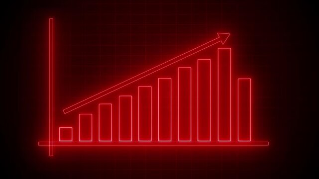 Glowing neon bar chart with upward arrow animation