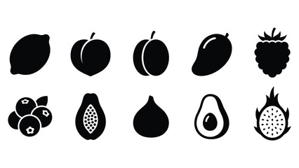 Obraz premium Set of fresh tropical and exotic fruits icons including citrus berries avocado and fig.